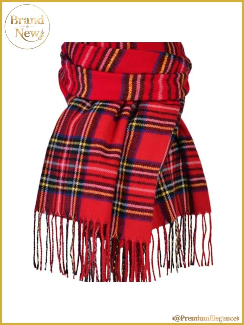 Oversized Plaid Scarf Shawl Wrap with Fringed Edges